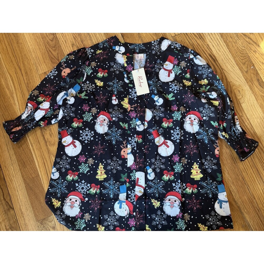 Nwt Womens Roshop 3/4 Sleeve Christmas Blouse XL